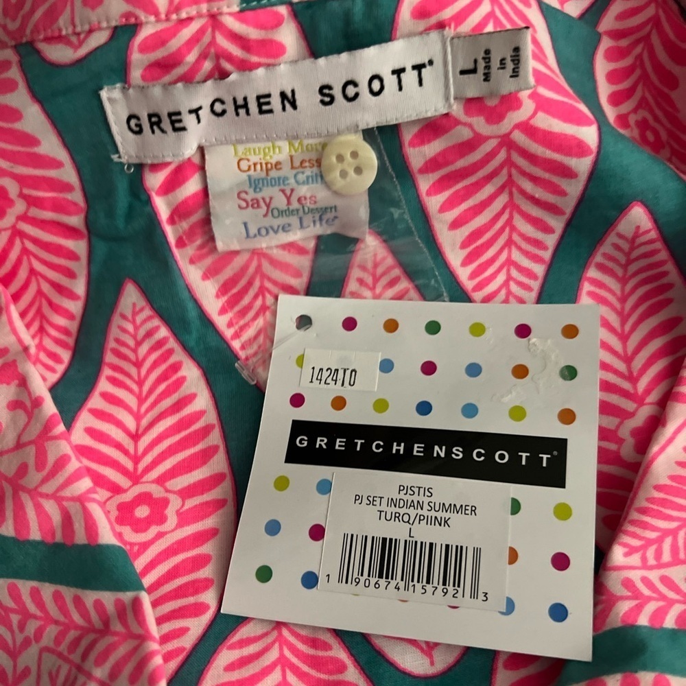 Gretchen Scott Pajamas Teal Pink Indian Summer PJ Set Large New $129 - Picture 4 of 8